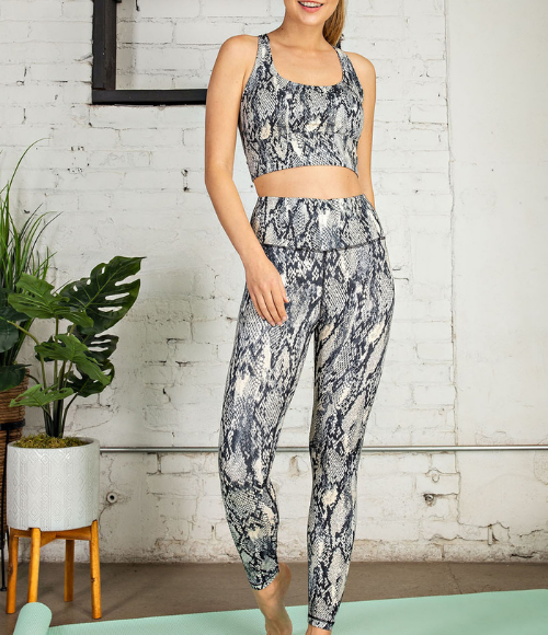 Plus Navy Snake Print Full Length Leggings