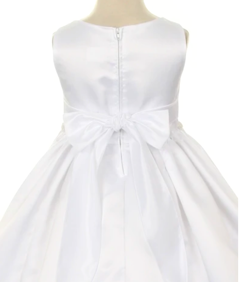 Classic Pleated Girls Dress with Pearl Trim