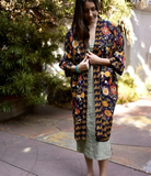 Cotton Kimono Robe in Black Multi