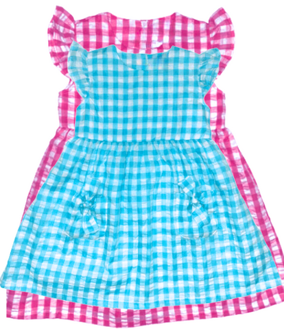 Navy Blue & Red Ruffle Dress