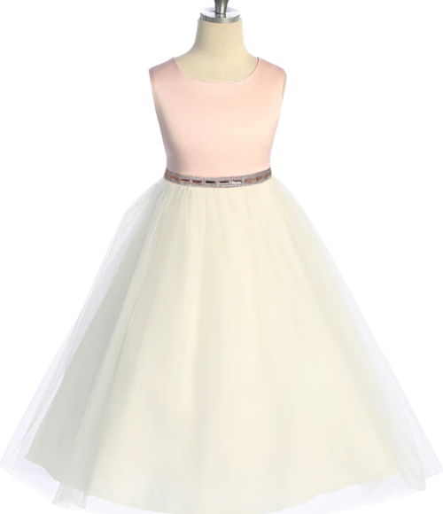 Pink & Rose Gold Satin & Tulle Girls Dress