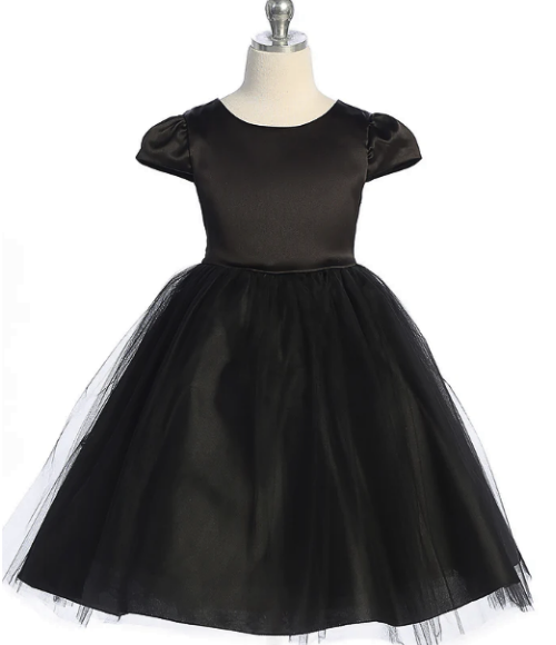 Capped Sleeve Satin & Tulle Girls Dress-Multiple Colors