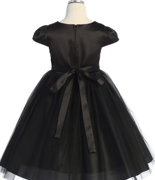 Capped Sleeve Satin & Tulle Girls Dress-Multiple Colors