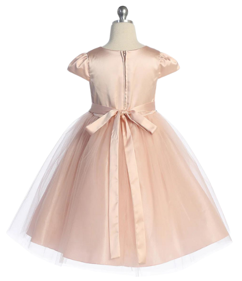 Capped Sleeve Satin & Tulle Girls Dress-Multiple Colors
