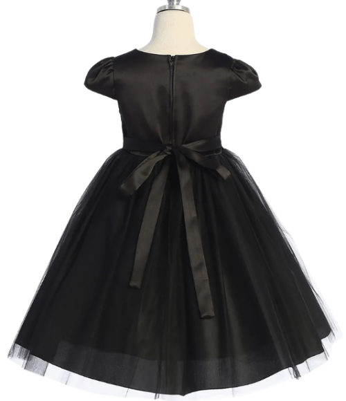 Satin & Tulle Dress with Pearl & Rhinestone Trim-Multiple Colors