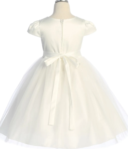 Satin & Tulle Dress with Pearl & Rhinestone Trim-Multiple Colors