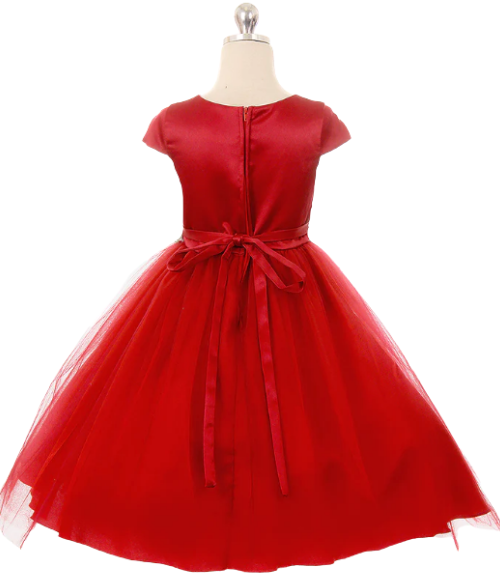 Satin & Tulle Dress with Pearl & Rhinestone Trim-Multiple Colors