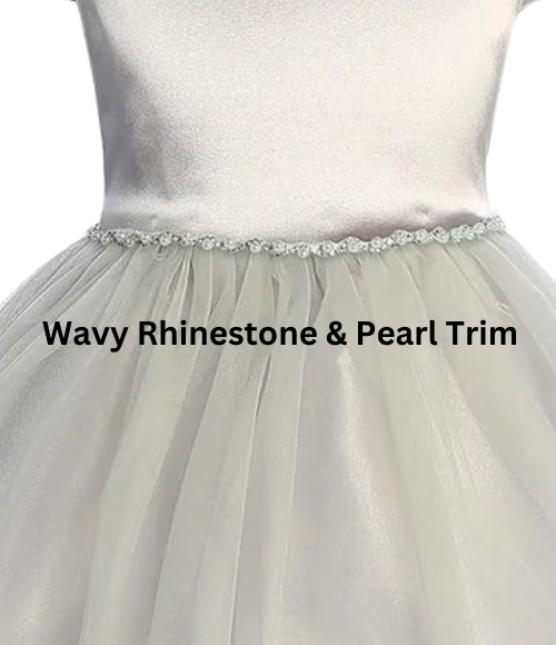Satin & Tulle Dress with Pearl & Rhinestone Trim-Multiple Colors