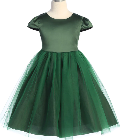 Capped Sleeve Satin & Tulle Girls Dress-Multiple Colors