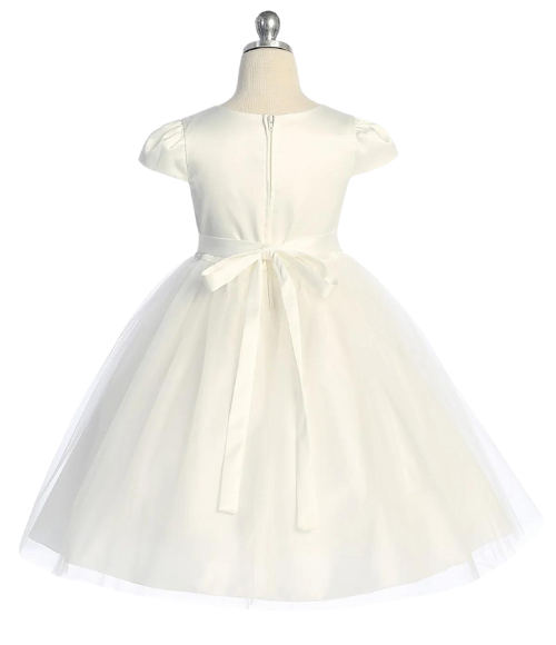 Capped Sleeve Satin & Tulle Girls Dress-Multiple Colors