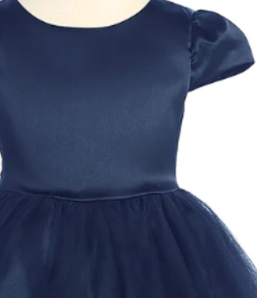 Capped Sleeve Satin & Tulle Girls Dress-Multiple Colors