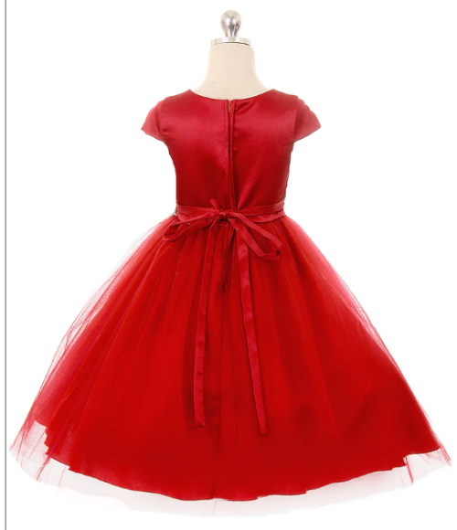 Capped Sleeve Satin & Tulle Girls Dress-Multiple Colors