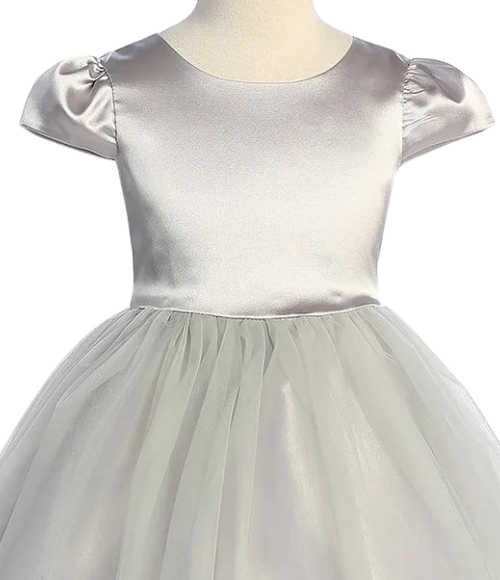 Capped Sleeve Satin & Tulle Girls Dress-Multiple Colors