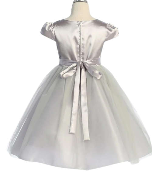 Capped Sleeve Satin & Tulle Girls Dress-Multiple Colors