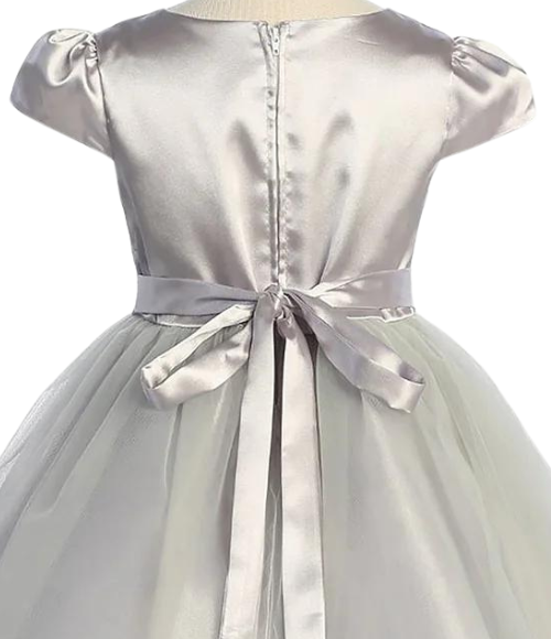 Capped Sleeve Satin & Tulle Girls Dress-Multiple Colors