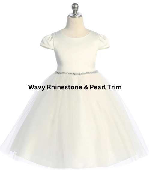 Satin & Tulle Dress with Pearl & Rhinestone Trim-Multiple Colors