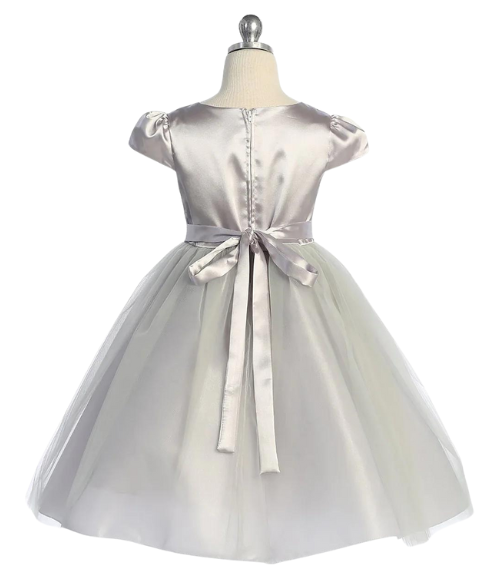 Satin & Tulle Dress with Pearl & Rhinestone Trim-Multiple Colors
