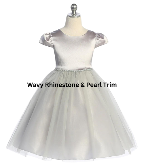 Satin & Tulle Dress with Pearl & Rhinestone Trim-Multiple Colors