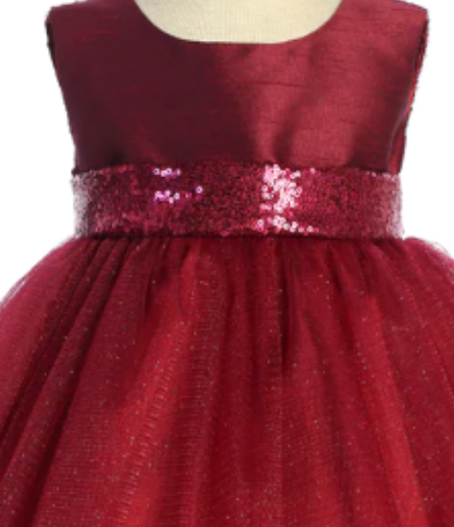 Burgundy Sequins V Back & Bow Baby Dress