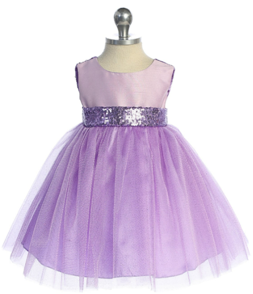 Lavender Sequins V Back & Bow Baby Dress
