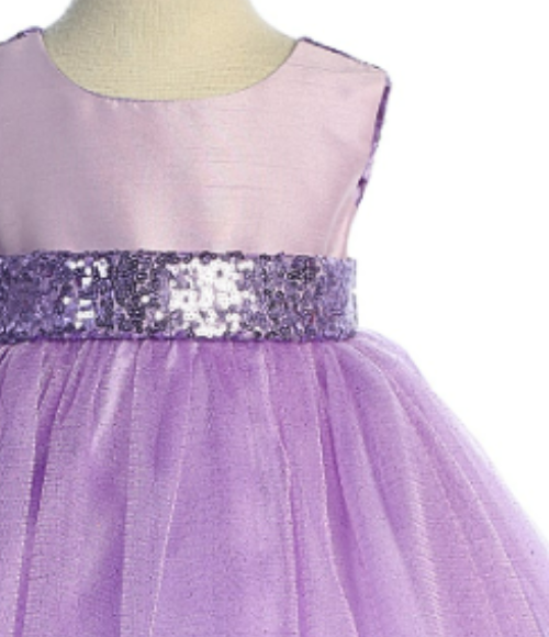 Lavender Sequins V Back & Bow Baby Dress