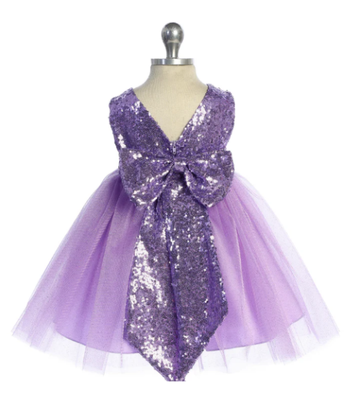 Lavender Sequins V Back & Bow Baby Dress