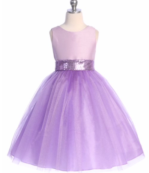 Lavender Sequins V Back & Bow Girls Dress