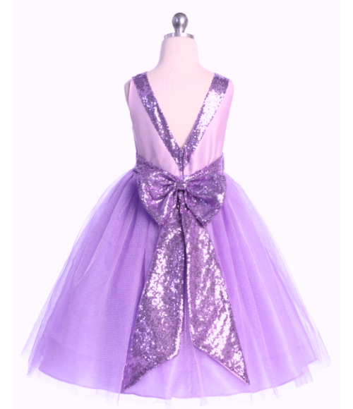 Lavender Sequins V Back & Bow Girls Dress