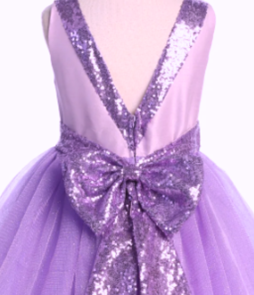 Lavender Sequins V Back & Bow Girls Dress