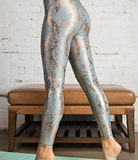 Plus Snake Foil Full Length Leggings in Antique Sage & Gold