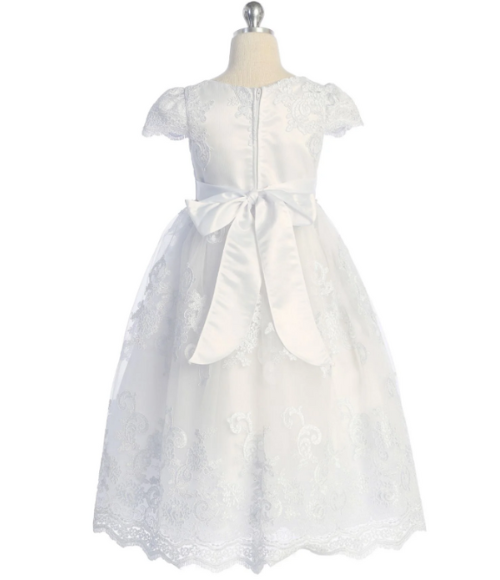 Embellished Lace Sleeve Girls Dress