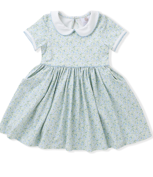 Blue & Green Floral Proper Dress