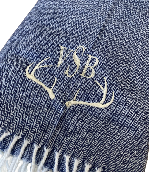 Light Grey Fringed Herringbone Throw