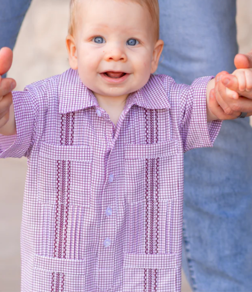 BQ Maroon Check Guayabera Romper