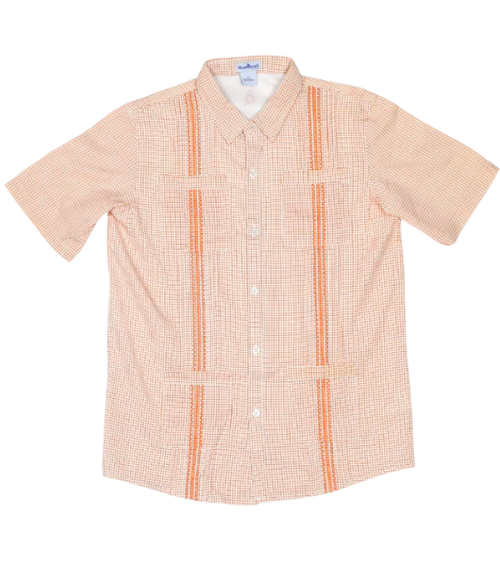 BQ Boys Burnt Orange Check Guayabera Shirt