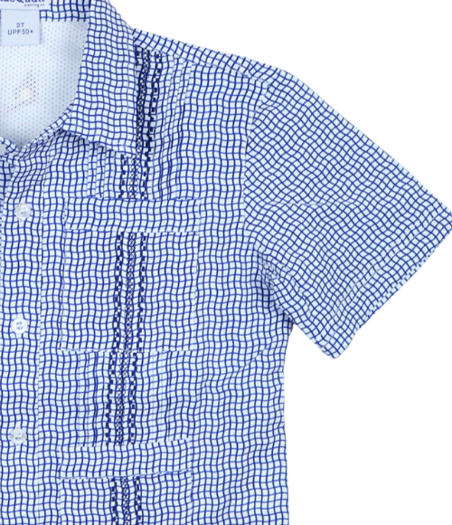 BQ Boys Navy Check Guayabera Shirt