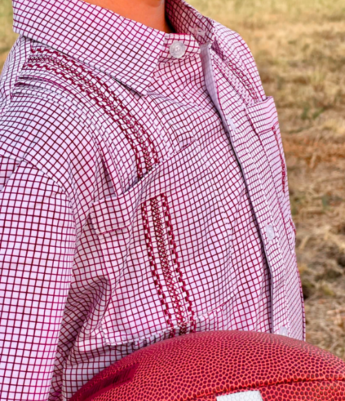 BQ Boys Maroon Check Guayabera Shirt