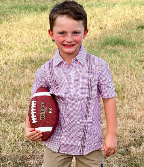 BQ Boys Maroon Check Guayabera Shirt
