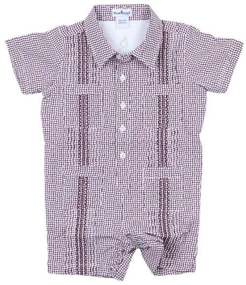BQ Maroon Check Guayabera Romper