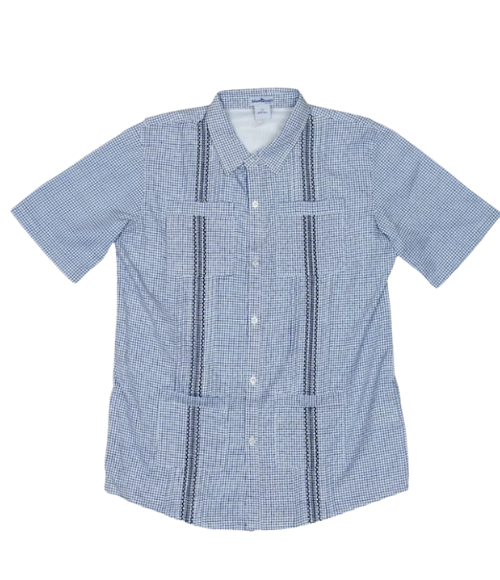 BQ Boys Navy Check Guayabera Shirt