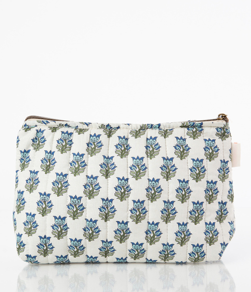 Aqua Floral Print Accessory Bag