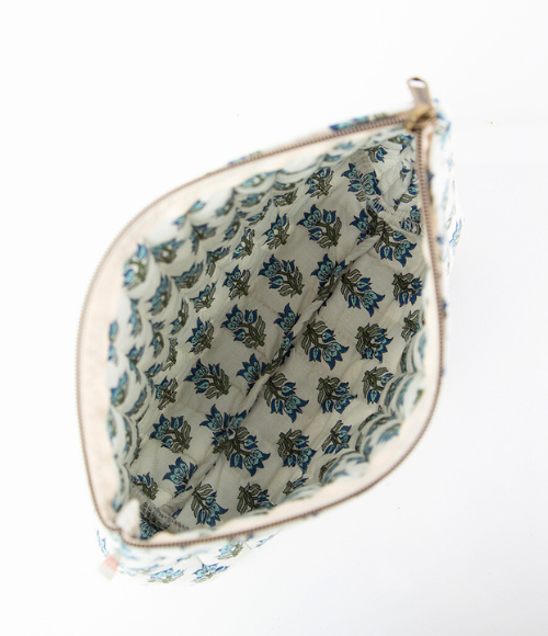 Aqua Floral Print Accessory Bag