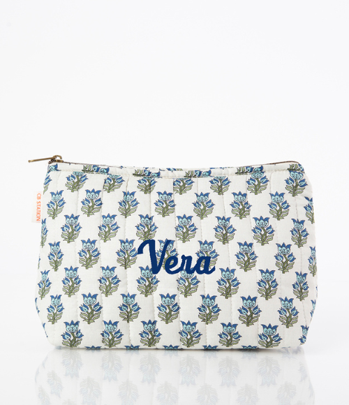 Aqua Floral Print Accessory Bag