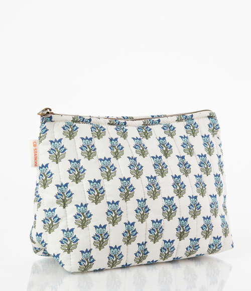 Aqua Floral Print Accessory Bag