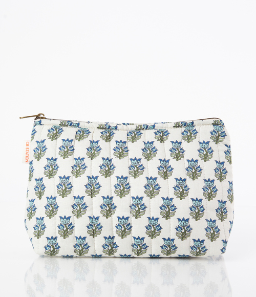 Aqua Floral Print Accessory Bag