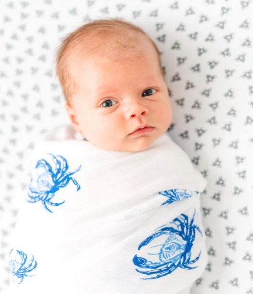 Blue Crab Organic Burp Cloth, Bib & Blanket