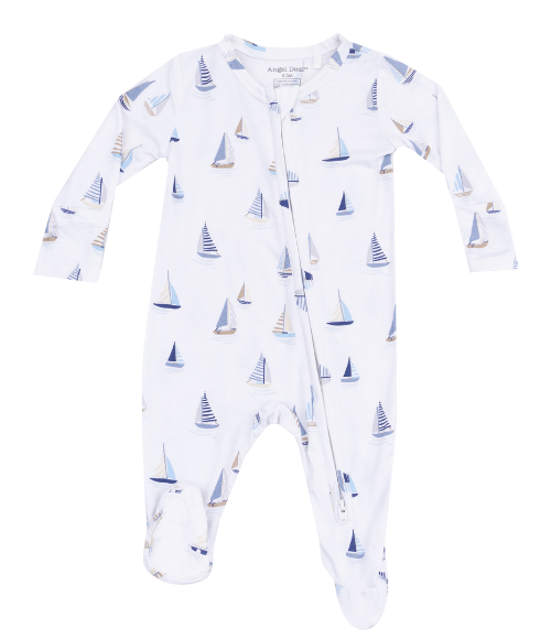 2 Way Zipper Footie - Blue Sailboats 2 Way Zipper Footie - Blue Sailboats