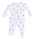 2 Way Zipper Footie - Blue Sailboats