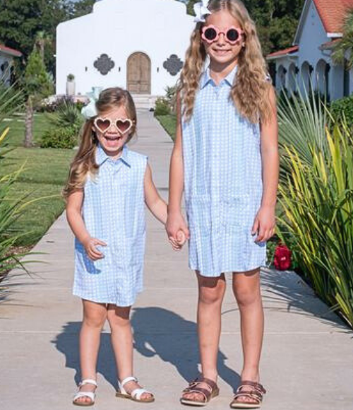 BQ Guayabera Dress in Blue Cane Lattice