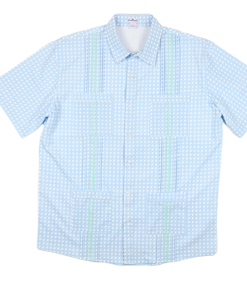 BQ Blue Cane Lattice Men's Guayabera Shirt